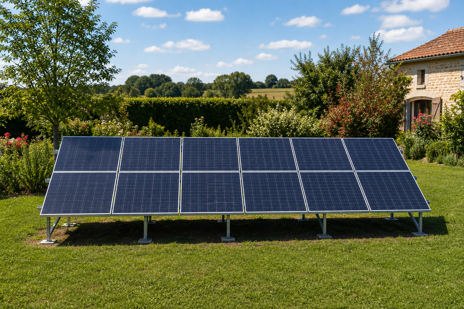 Installation solaire au sol offre 6 kW avec 12 panneaux